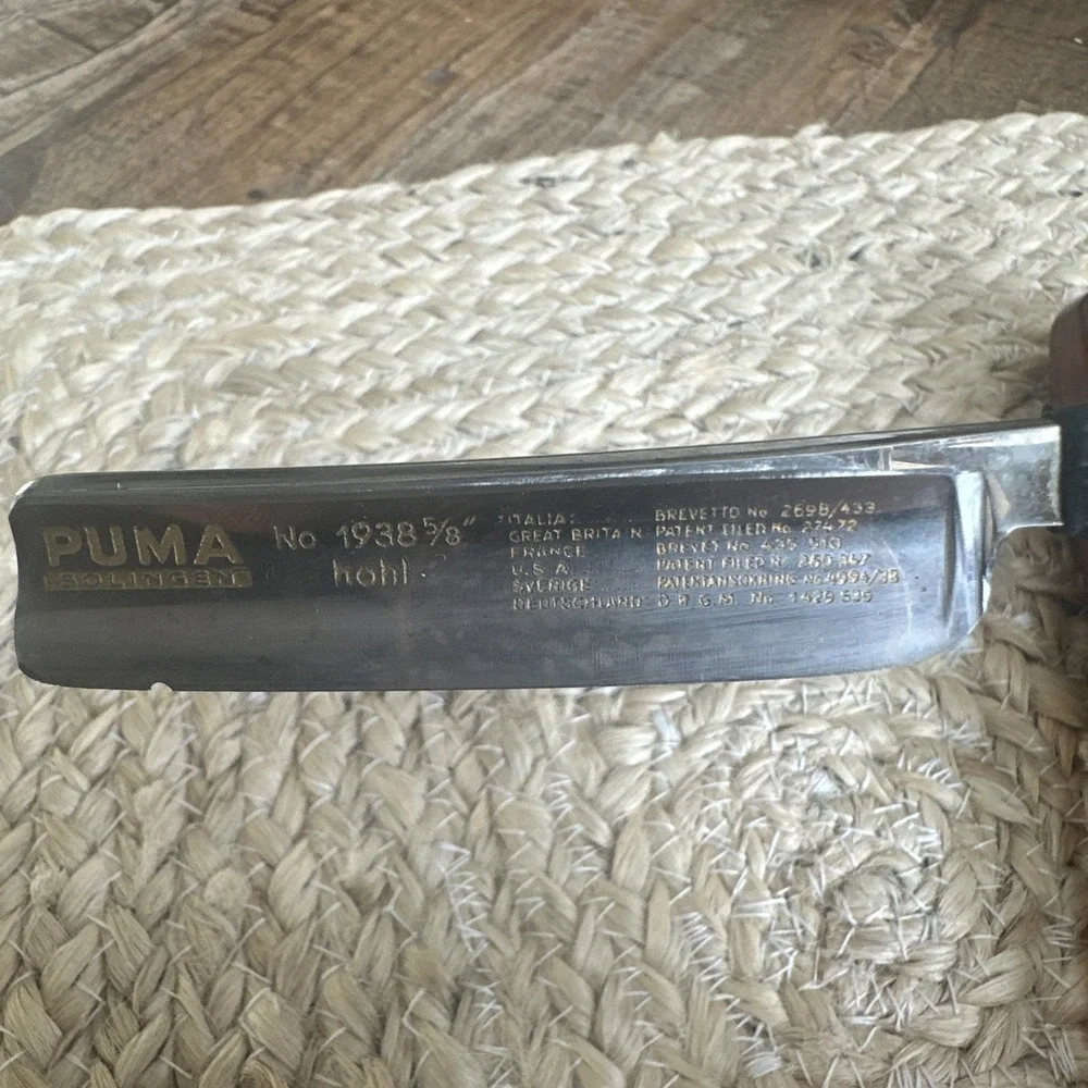 Vintage Solingen Puma 1938 5/8‎  Straight Razor Germany & Case